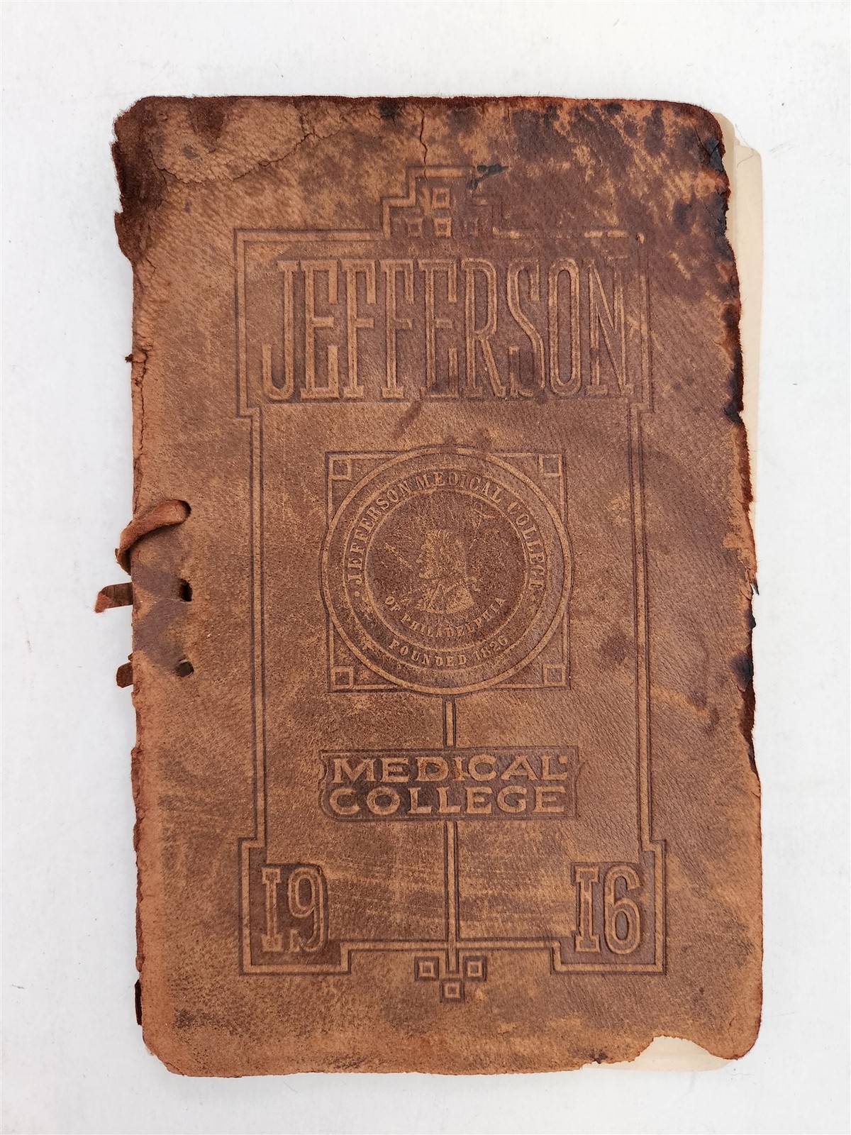 1916 antique JEFFERSON MEDICAL COLLEGE leather book INVITE CLASS DAY EXPERCISES