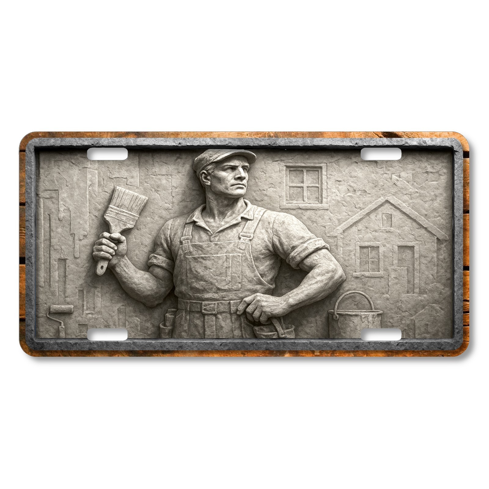 House Painter Stone Relief License Plate Car Tag – Flat Print – LP-OC006