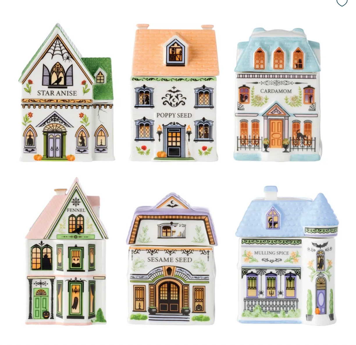 🏠 Lenox Spice Village Halloween Spice Jar Set of 6 First Release (New Unused)