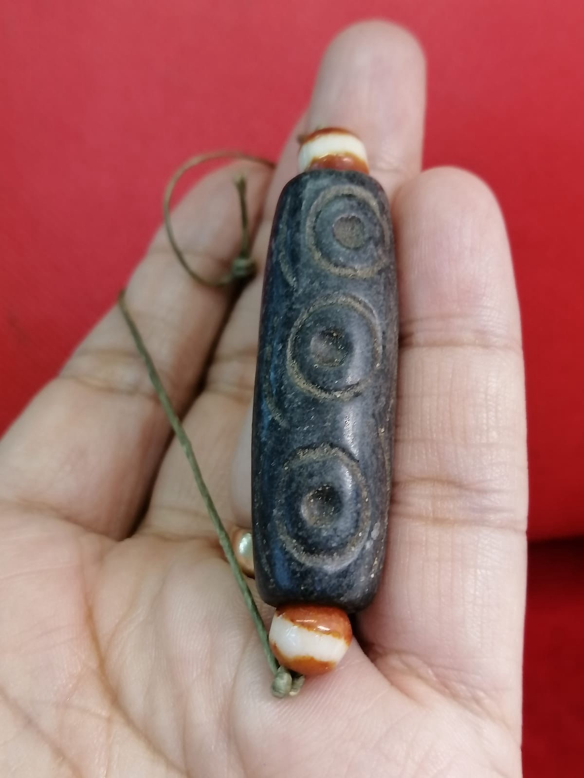 Himalayan Indo Agate  Old Genuine Ancient Longevity Dzi Eyes  Good Luck  Bead