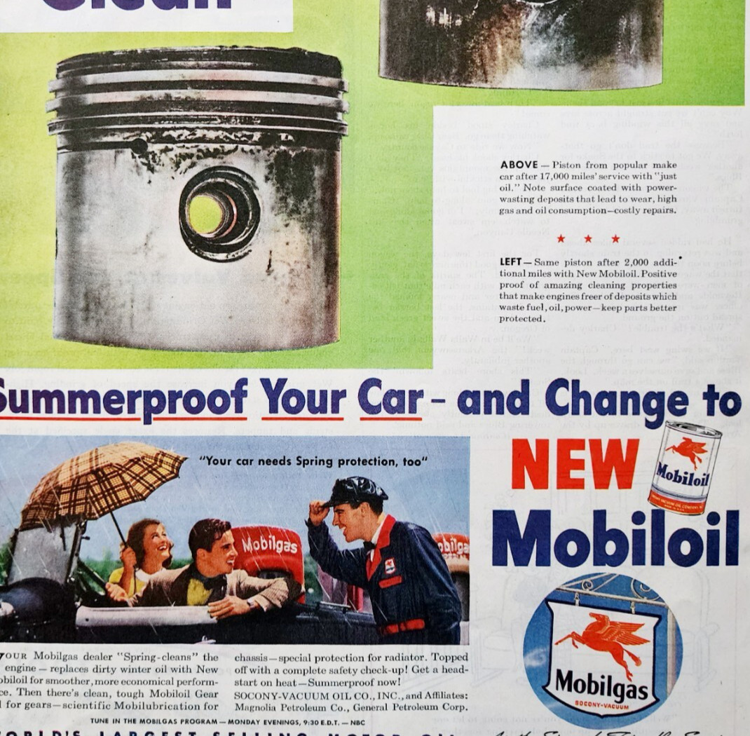 1947 Mobil Motor Oil And Gas Advertisement Gasoline Mobiloil Automobilia DWJJ22