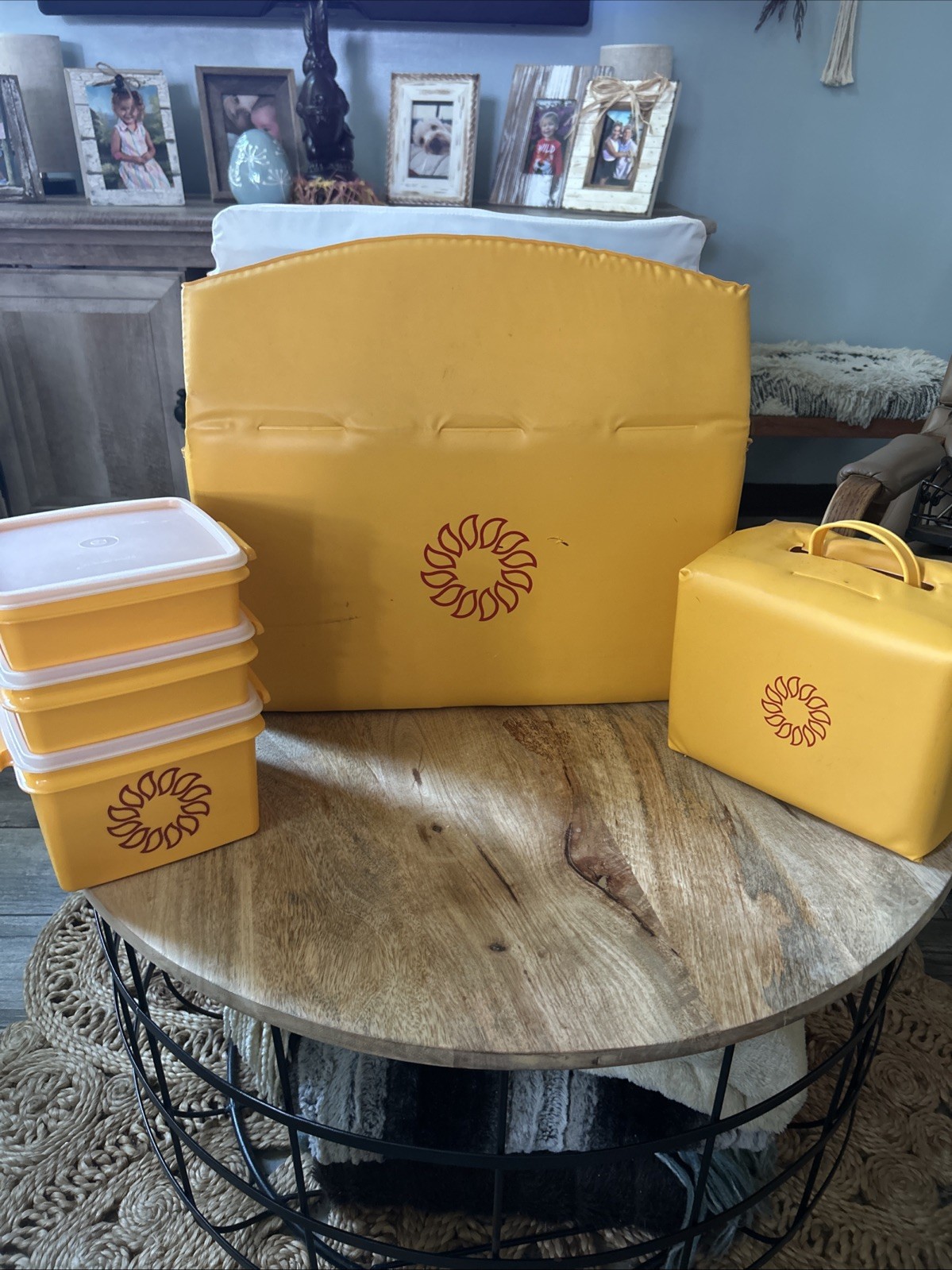 Vintage  Insulated Tupperware Sunburst Yellow Picnic Set.  VTG 1982