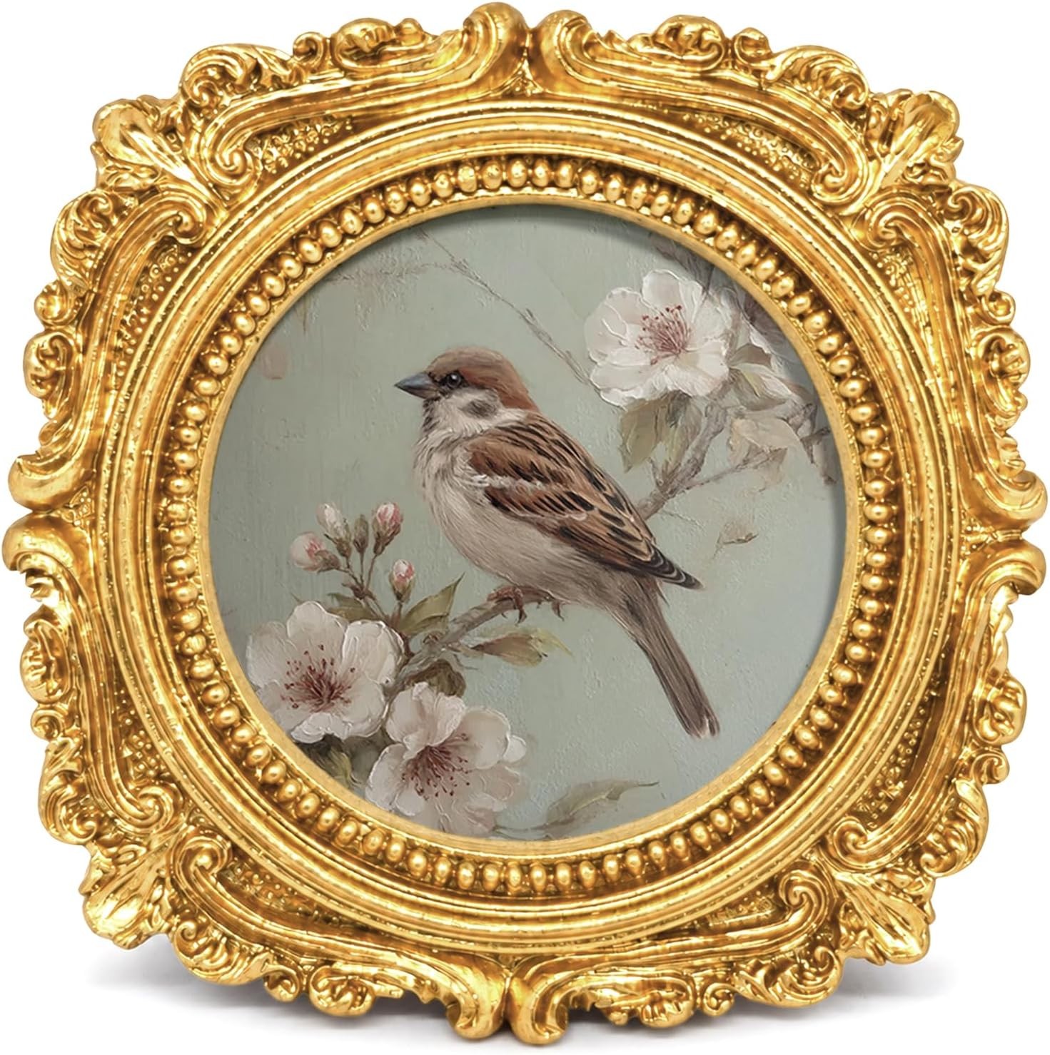 Gold Vintage Bird Floral Round Photo Frame 4in Ornate Baroque Mini Picture Frame