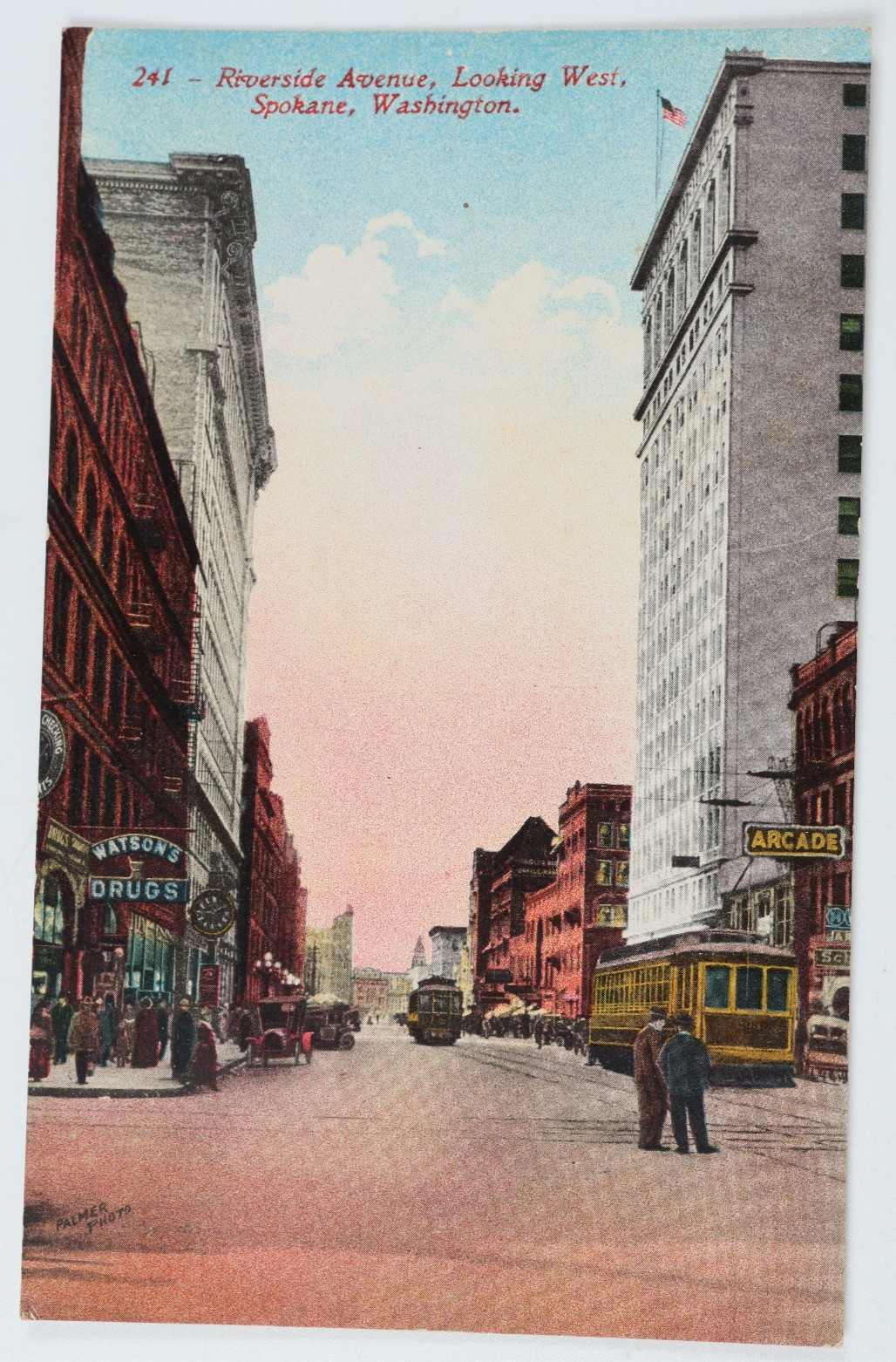 Vintage Spokane WA Washington Riverside Avenue Streetcar Postcard