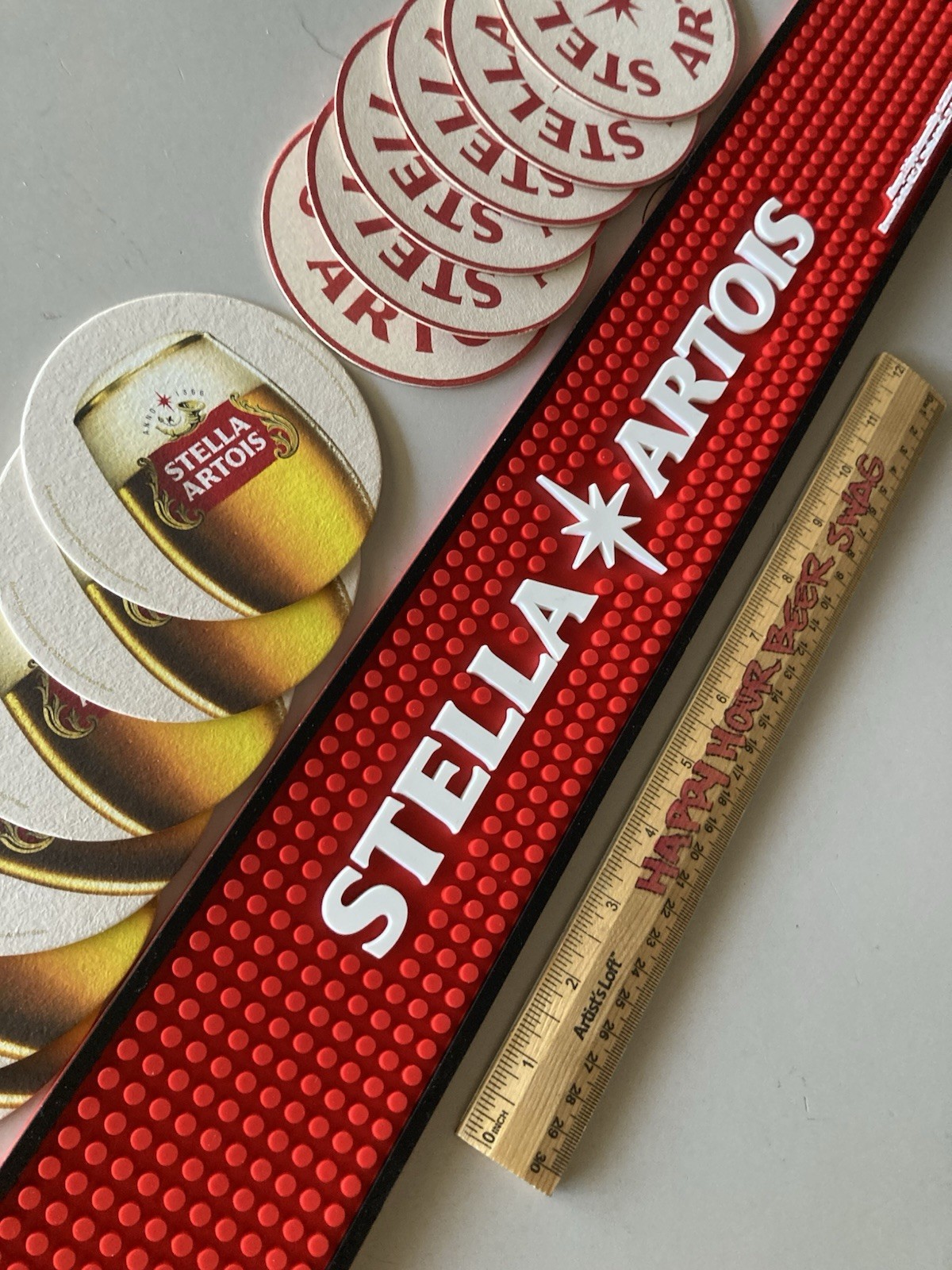 🔥 Stella Artois Beer Bar Mat & 12 Coasters for tap handle / Chalice glass