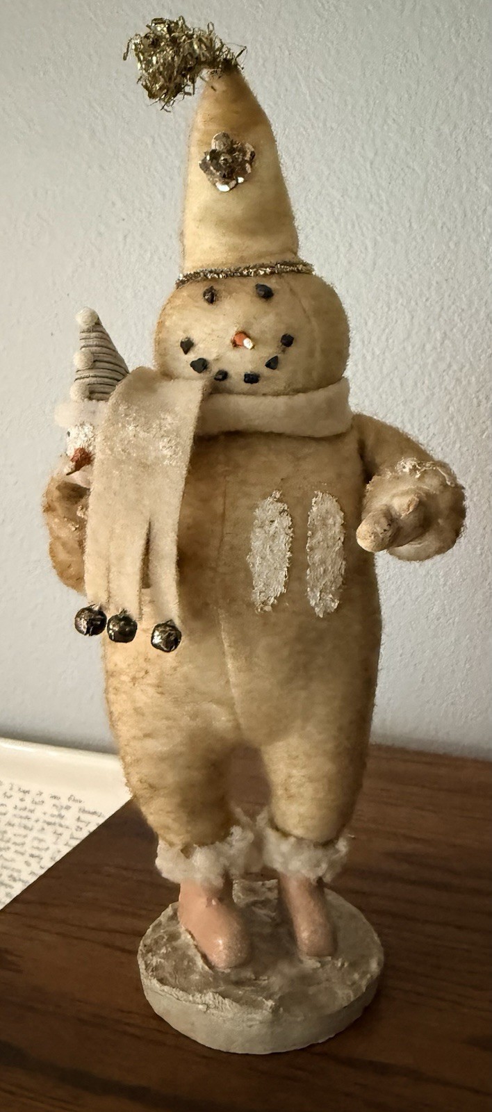 Primitive Cloth Snowman w/Snowman Head Christmas Folk Art 11.75” Tall
