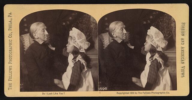 Philadelphia PA 1891 Do I Look Like You? Stereoview Girl and Elderly Woman