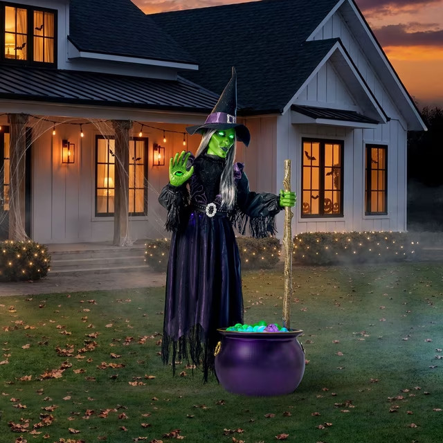 6.5 Ft Animated Floating Witch Cauldron Halloween Prop Pre-Lit LED Motion Sound.
