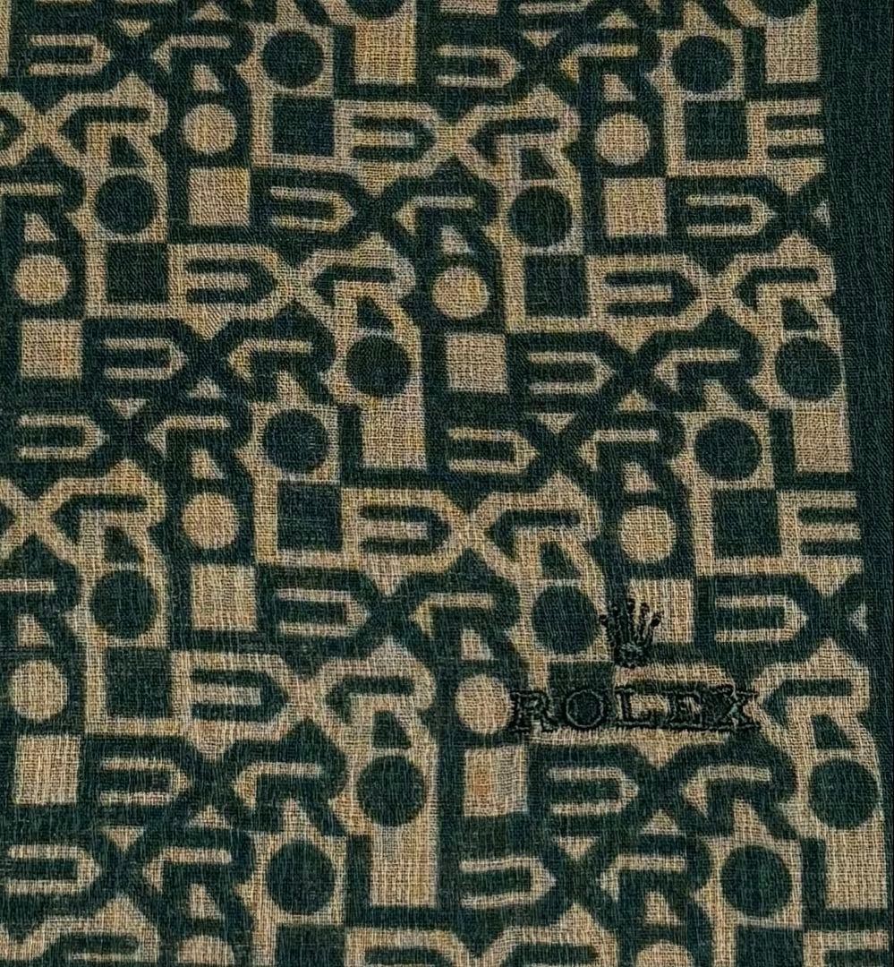 Vintage ROLEX Novelty Pocket Square Handkerchief Dark Green Monogram 2000s VIP