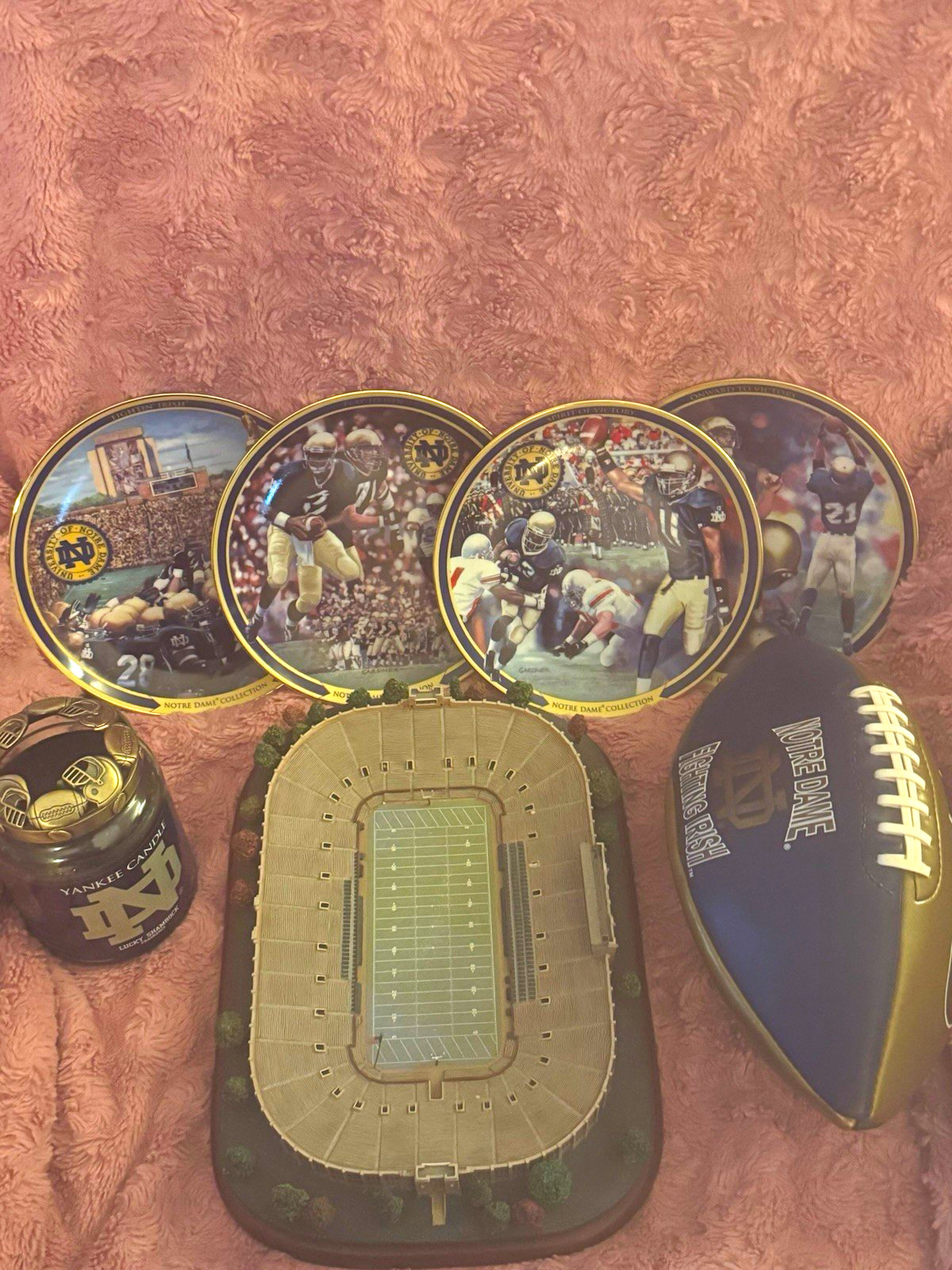 Notre Dame Collectors Set: Football, 4 Bradford Exchange Plates, Danbury Stadium