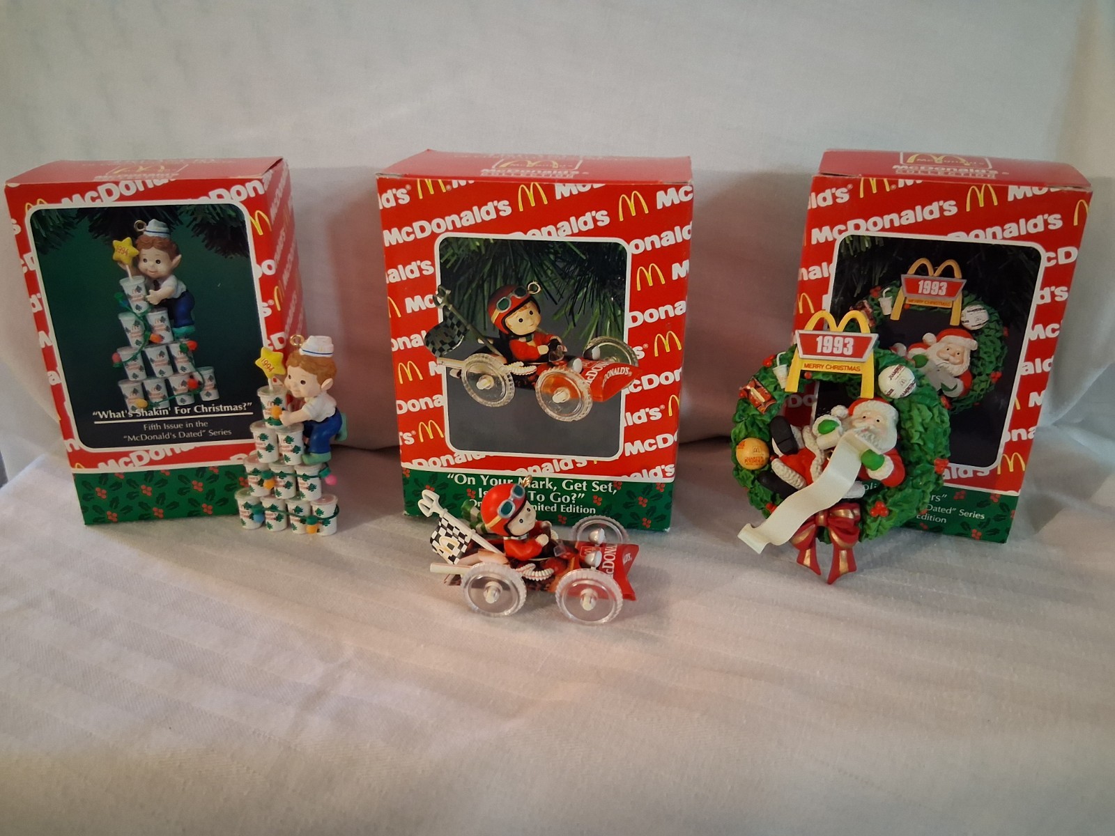Vintage Enesco McDonald\'s 1990\'s Christmas Ornament Lot Of 3 In Original Boxes