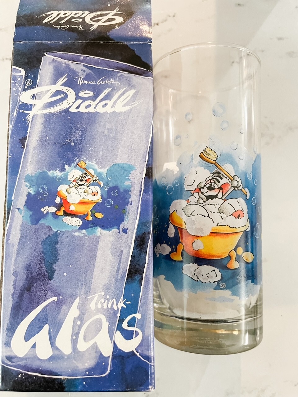 Vintage Diddl Bubble Bath Straight Drinking Glass NEW IN BOX 12oz
