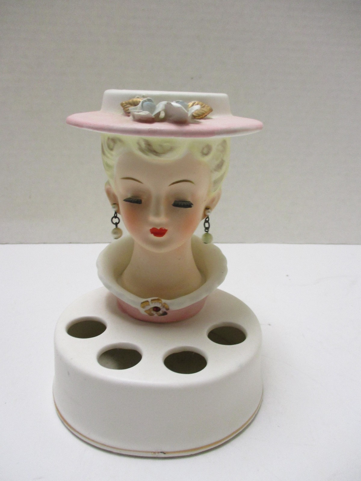 Vintage Japan Inarco Lady Head Vase Lipstick Holder One Chip