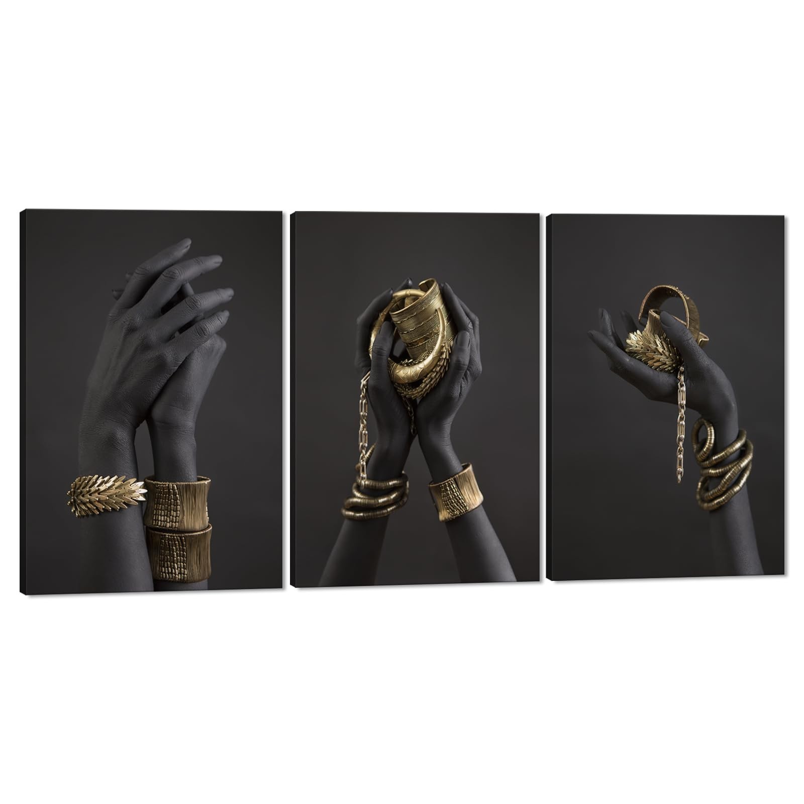 MAMAGO African American Woman Canvas Prints 3 Panels Black Gold 24\