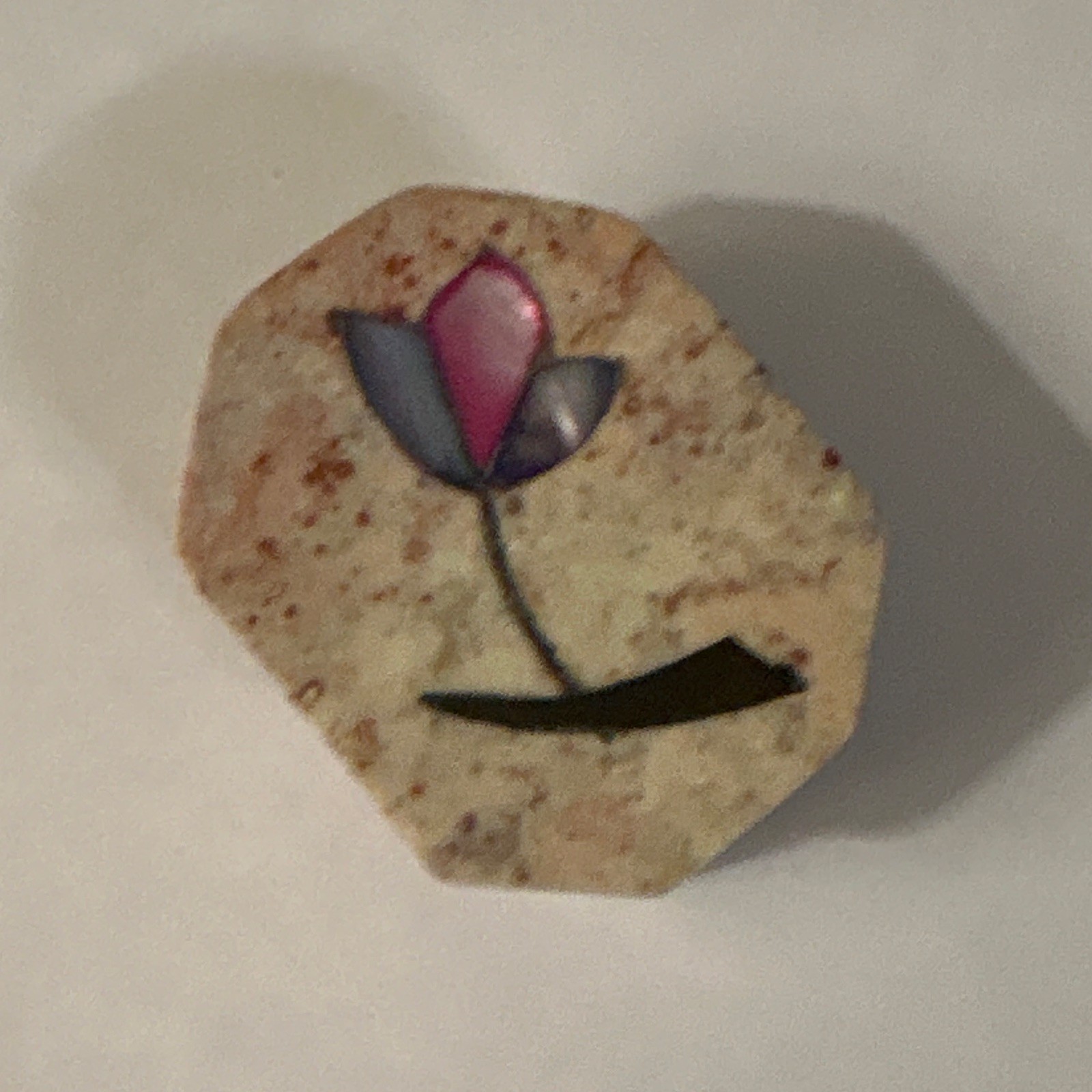 Vintage Stone Heart Trinket Box Hand Carved Floral Marble Stone w/Inlaid Stone