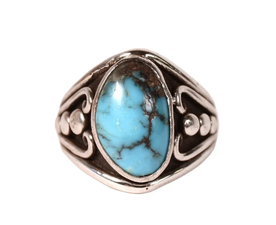 Vintage Navajo Sterling Silver Ring with High Grade Bisbee Turquoise size 11.5