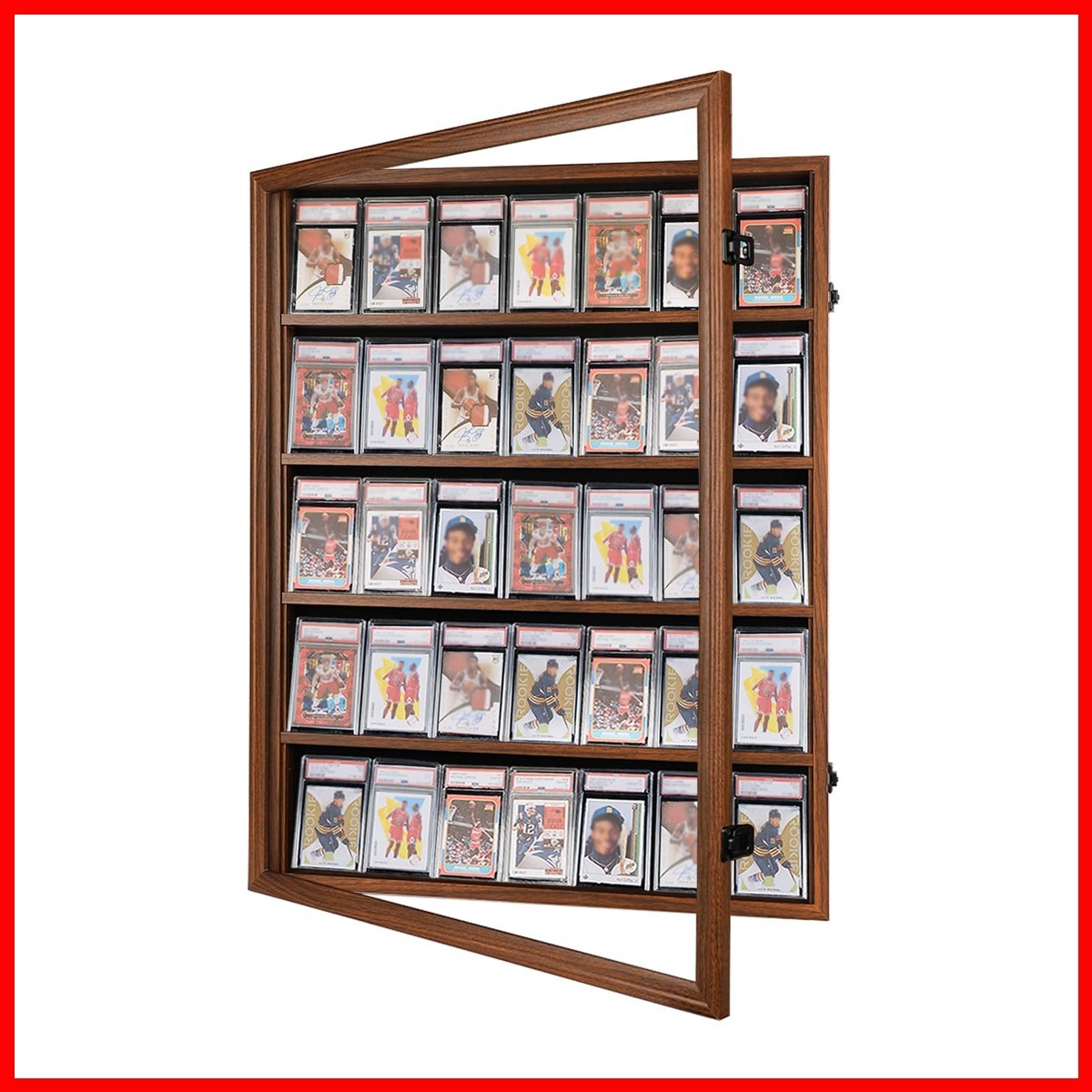 Temgee 35 Card Sports Card Wall-Mounted Display Case Walnut