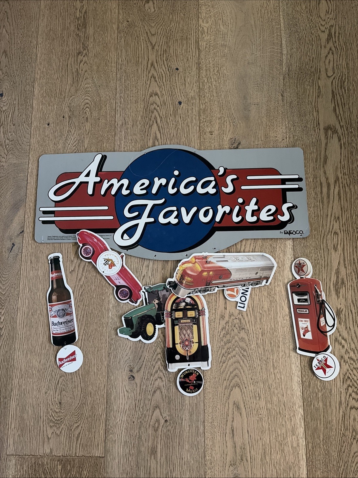 Vintage 1998 Enesco America's Favorites Double Sided Hanging Sign Complete Set