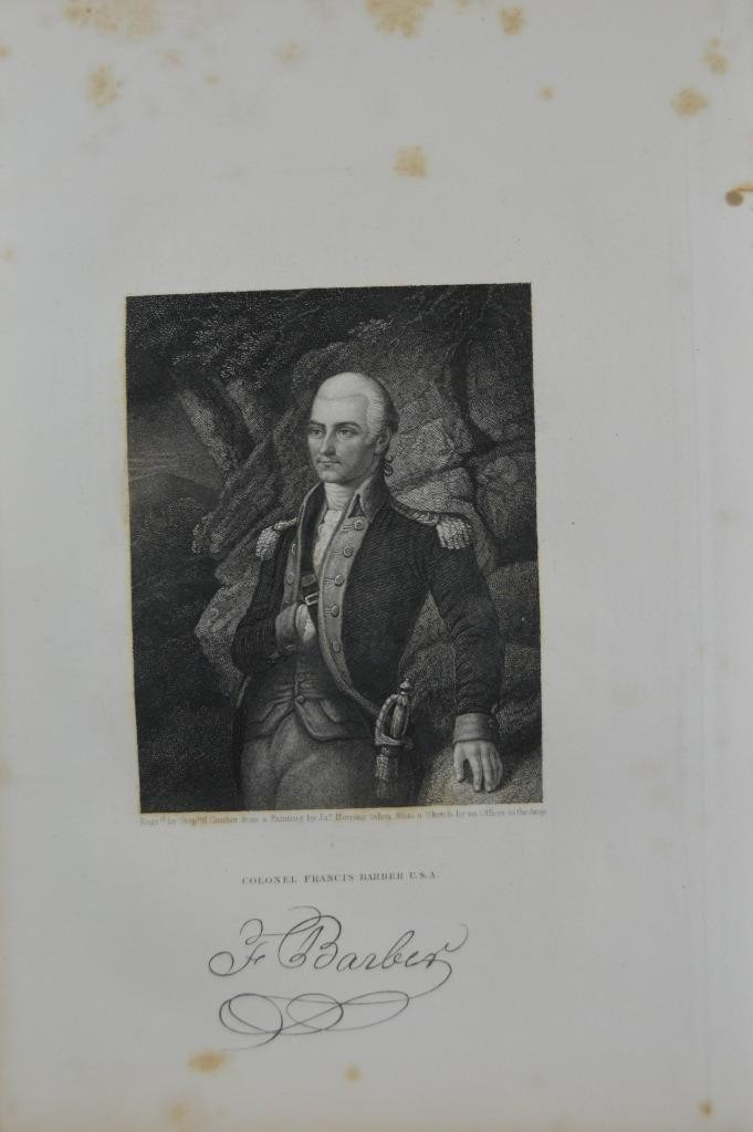 Antique Revolutionary War Colonel Francis Barber 1834 Engraving Art Original