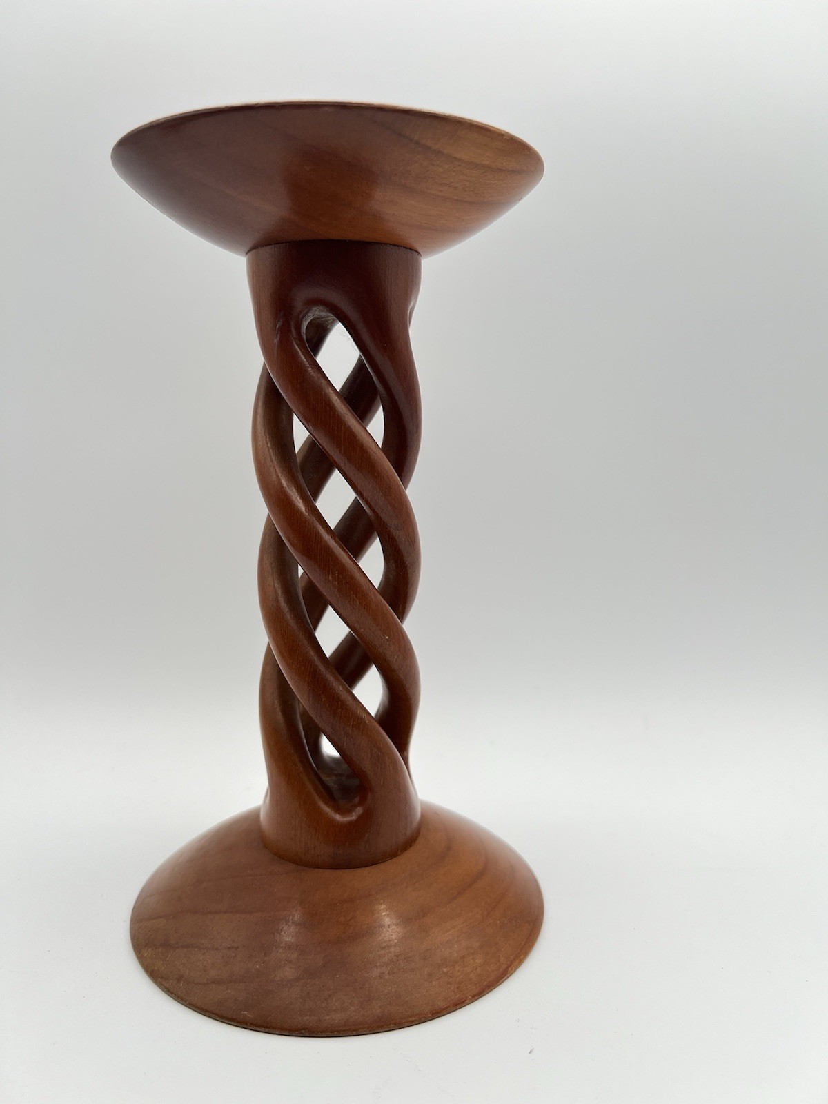 Vtg Rare Danish Modern Teak Wood Candle Holder Twist Design MCM Unique Stunning