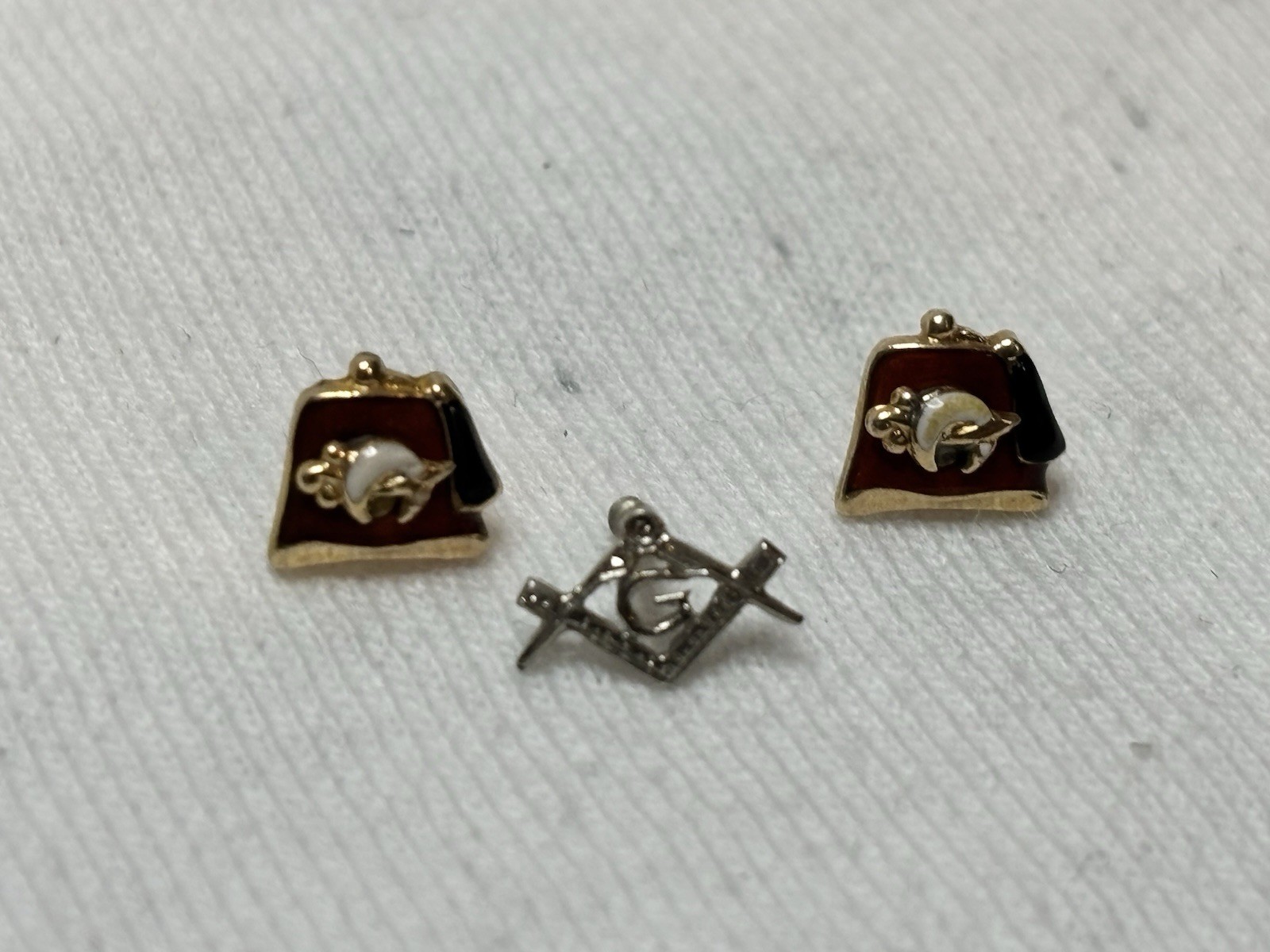 Vintage 10K Gold Shriners Fez & Masonic Square Compass Screw Back Pins Lot 3