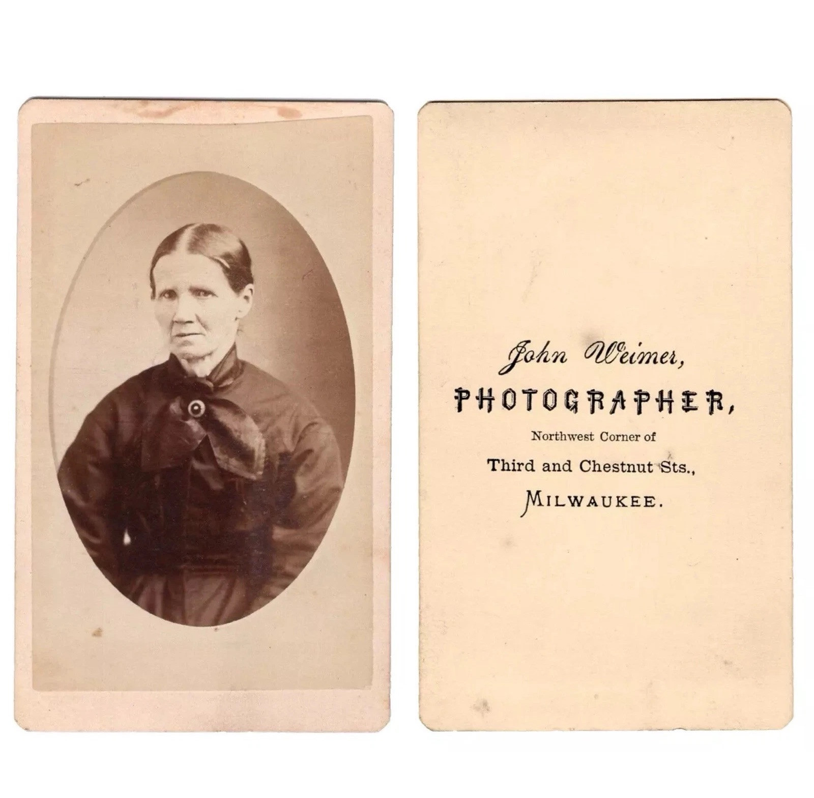 MILWAUKEE 1860s 1870s Victorian Older Woman OVAL MASKED CDV by WEIMER