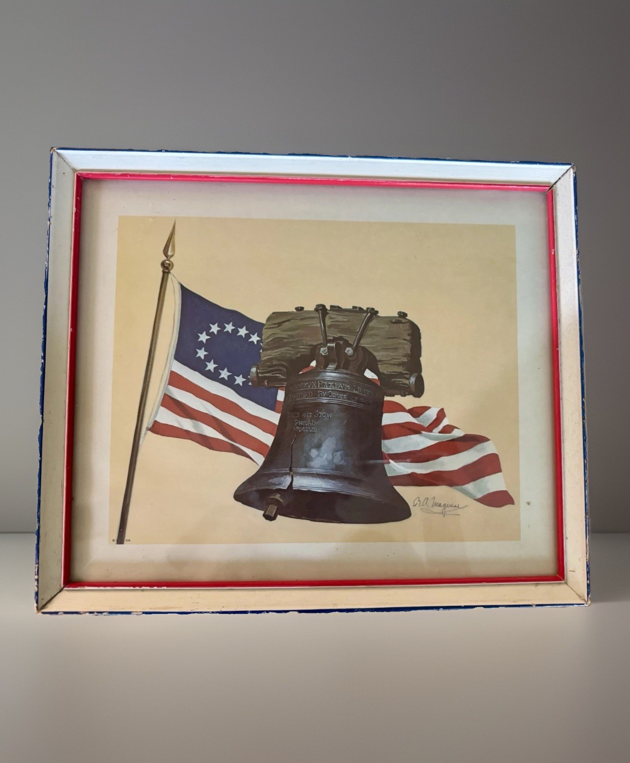 Vtg. Bernard Picture Co. Patriotic Americana Framed Print B.A. Maguire 13”x11”