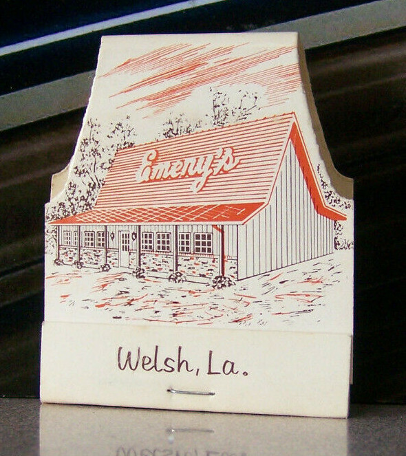 Vintage Matchbook A8 Welsh Louisiana Emery's Family Restaurant Unique Contour