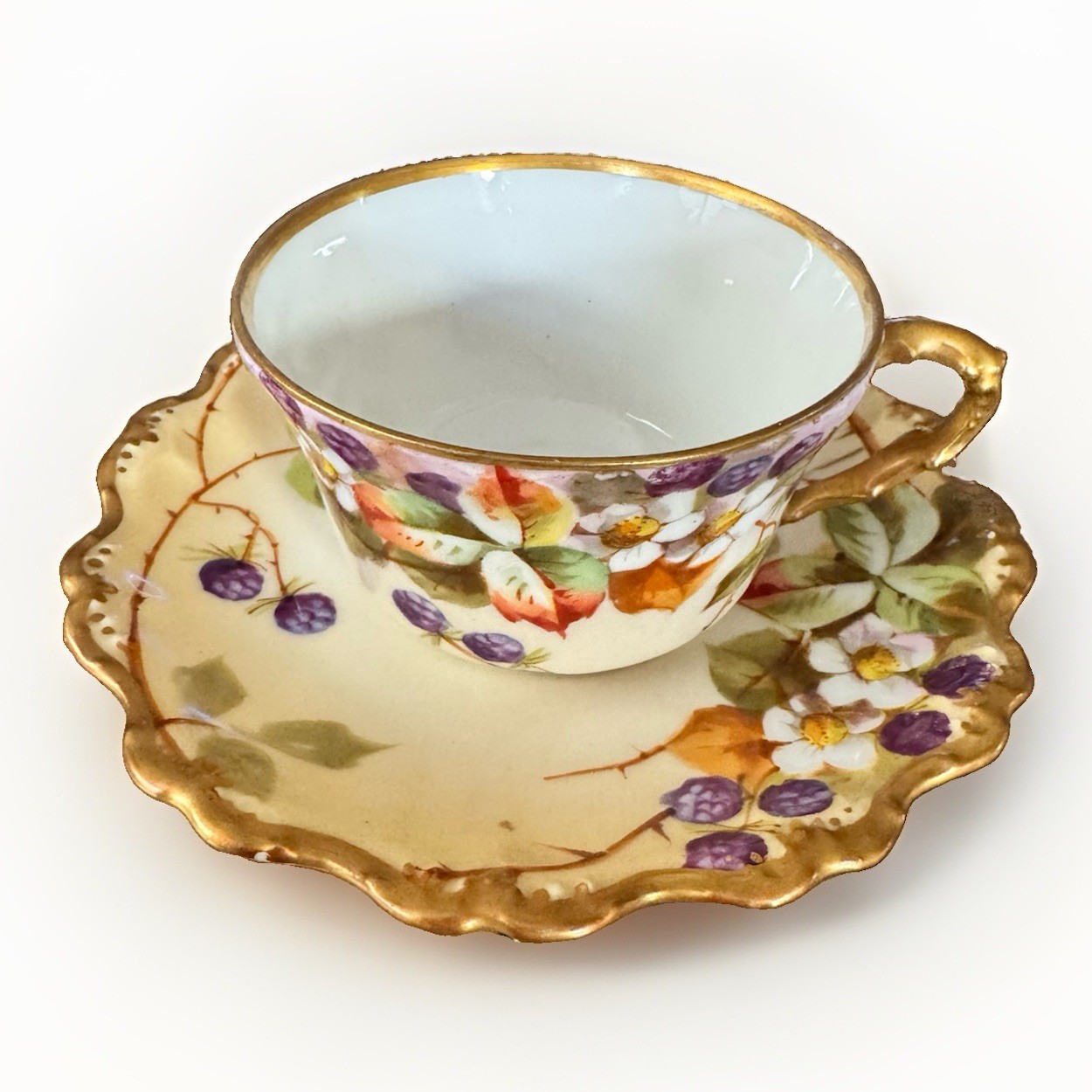 Antique Flambeau Limoges Hand Painted Cup And Saucer Made In France No Damage