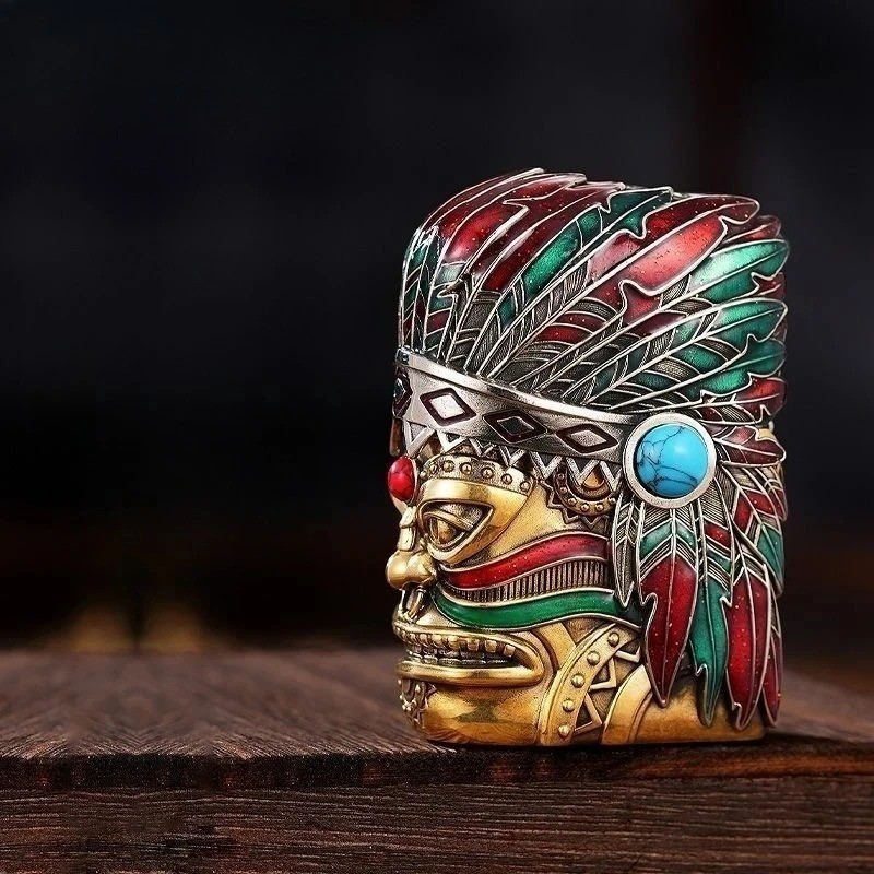Luxury Brass Chief Night Light Armor Fuel Lighter Windproof Flint Wheel Gift NEW