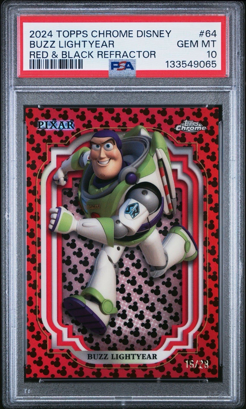 2024 Topps Chrome Disney | Buzz Lightyear | Mickey Print /28 | Toy Story | PSA10