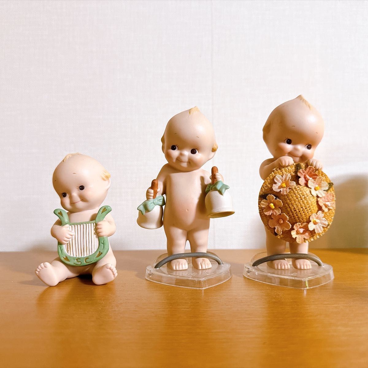 Set of 3 Kewpie Sekiguchi Collection Straw Hat Twin Bell Harp Figurine Display