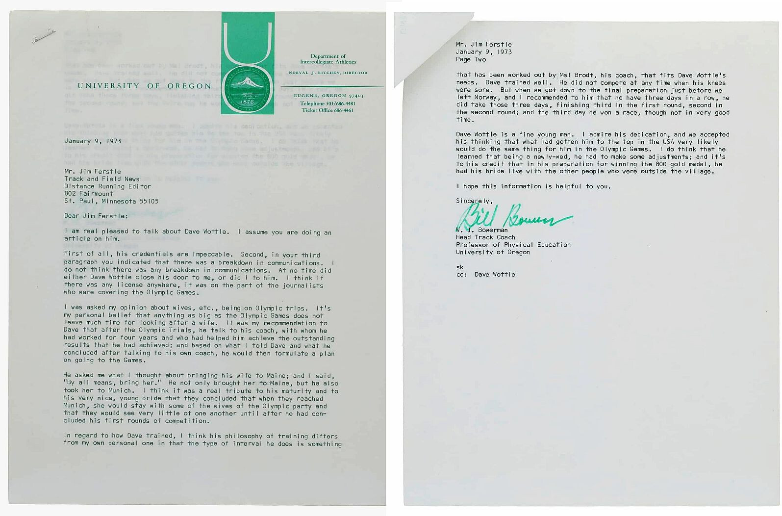Bill Bowerman Founder of Nike Steve Prefontaine Coach Signed AUTO Letter PSA/DNA
