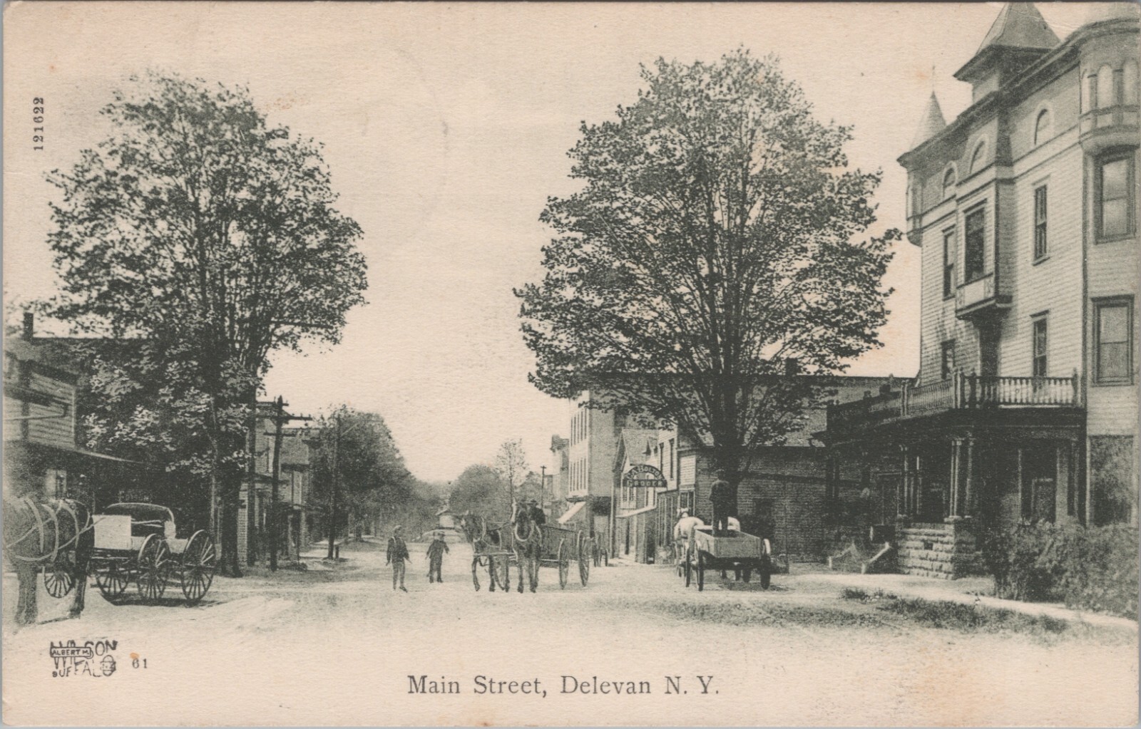 Postcard New York NY Delevan Main Street 1908 Wagons Bolton Grocery Store