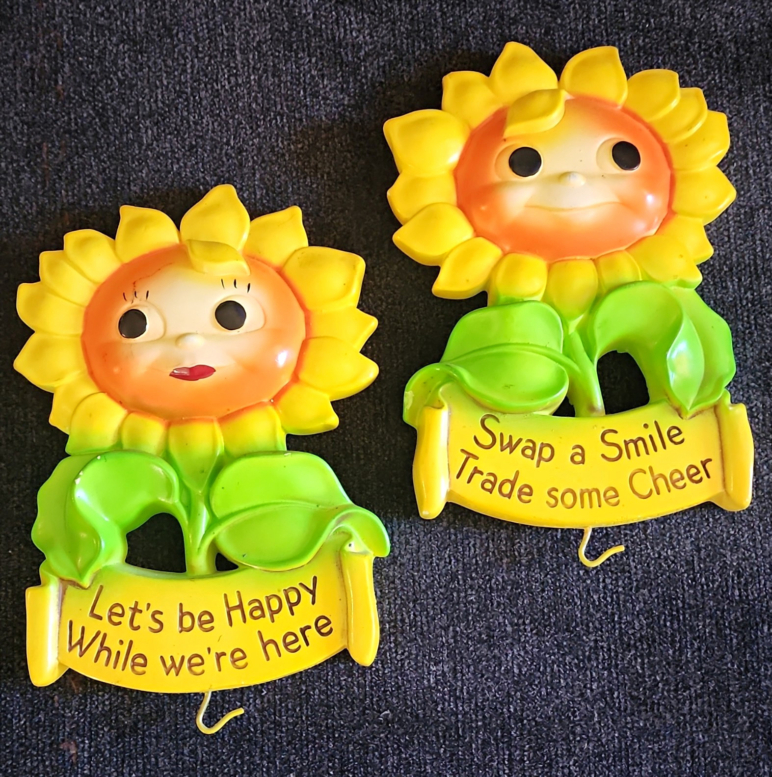 Vintage 1973 Miller Studio Chalkware Sunflower Wall Plaques Hooks – Retro Kitsch