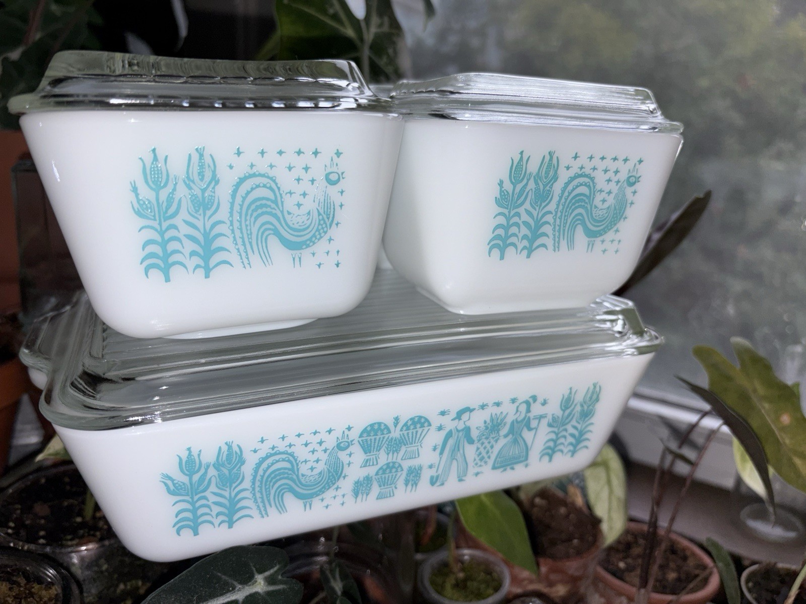 Vintage Pyrex Butterprint Amish Refrigerator Storage Dish Set W/ Lids Minty 🩵🤍