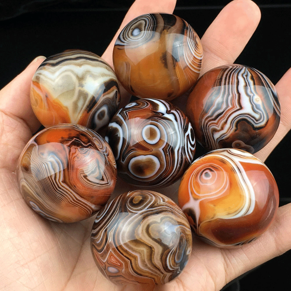 Polished Banded Natural Silk Agate Ball Quartz Sphere Fossil Crystal DIa.30MM