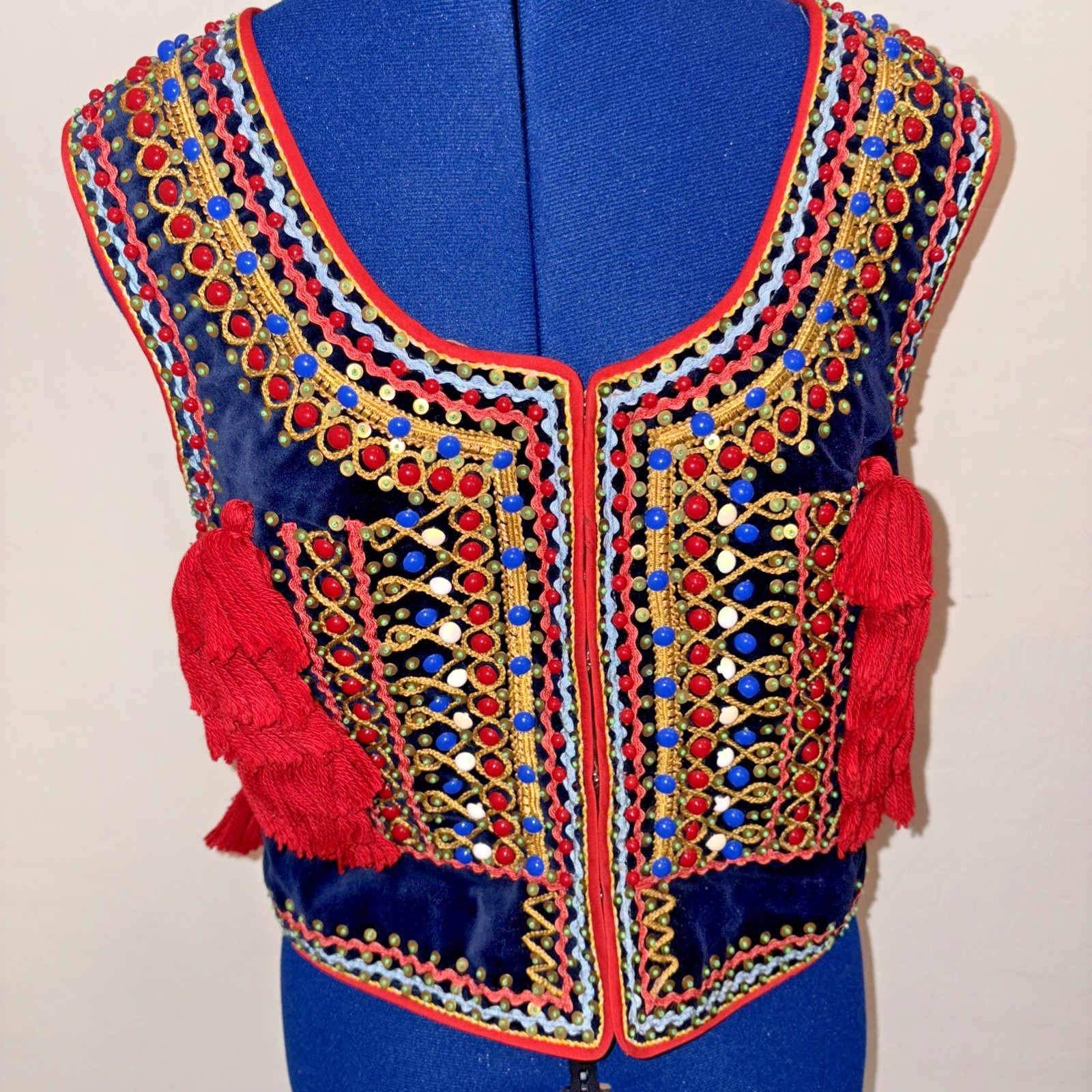 Stunning VTG Handmade Beaded Velvet BOHO Gypsy Roma Poland Hippie Dance