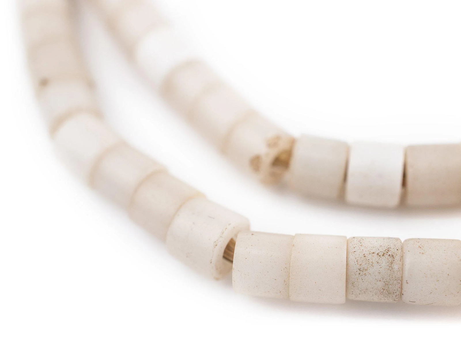 Vintage Czech White Cylinder Beads 6mm Nigeria African Glass Large Hole Handmade