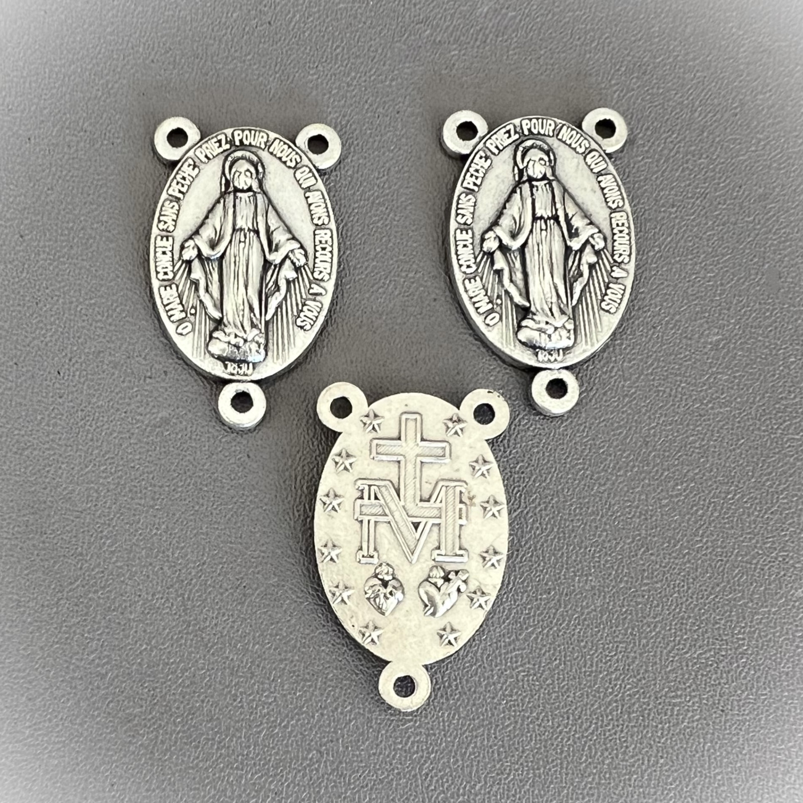 3 pc Large MIRACULOUS OVAL Rosary Center Italy Centerpiece T105 finish SILVER