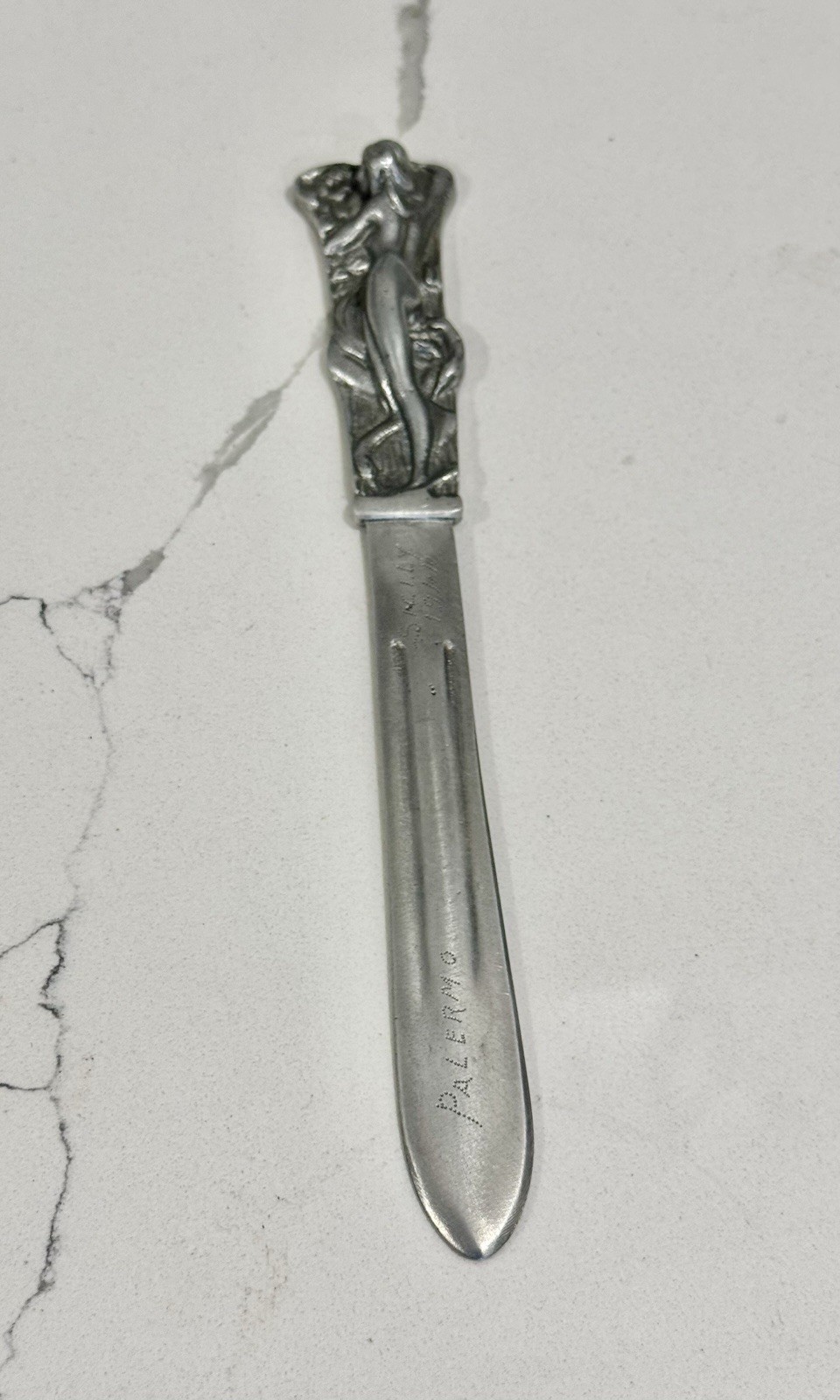 Vintage WW11 Trench Art Figural Letter Opener Palmero Italy 1944 Nude Woman Rare