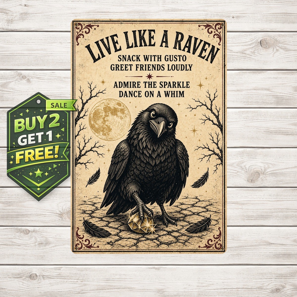 Crow Illustration Funny Bedroom Metal Tin Sign Wall Art Decor