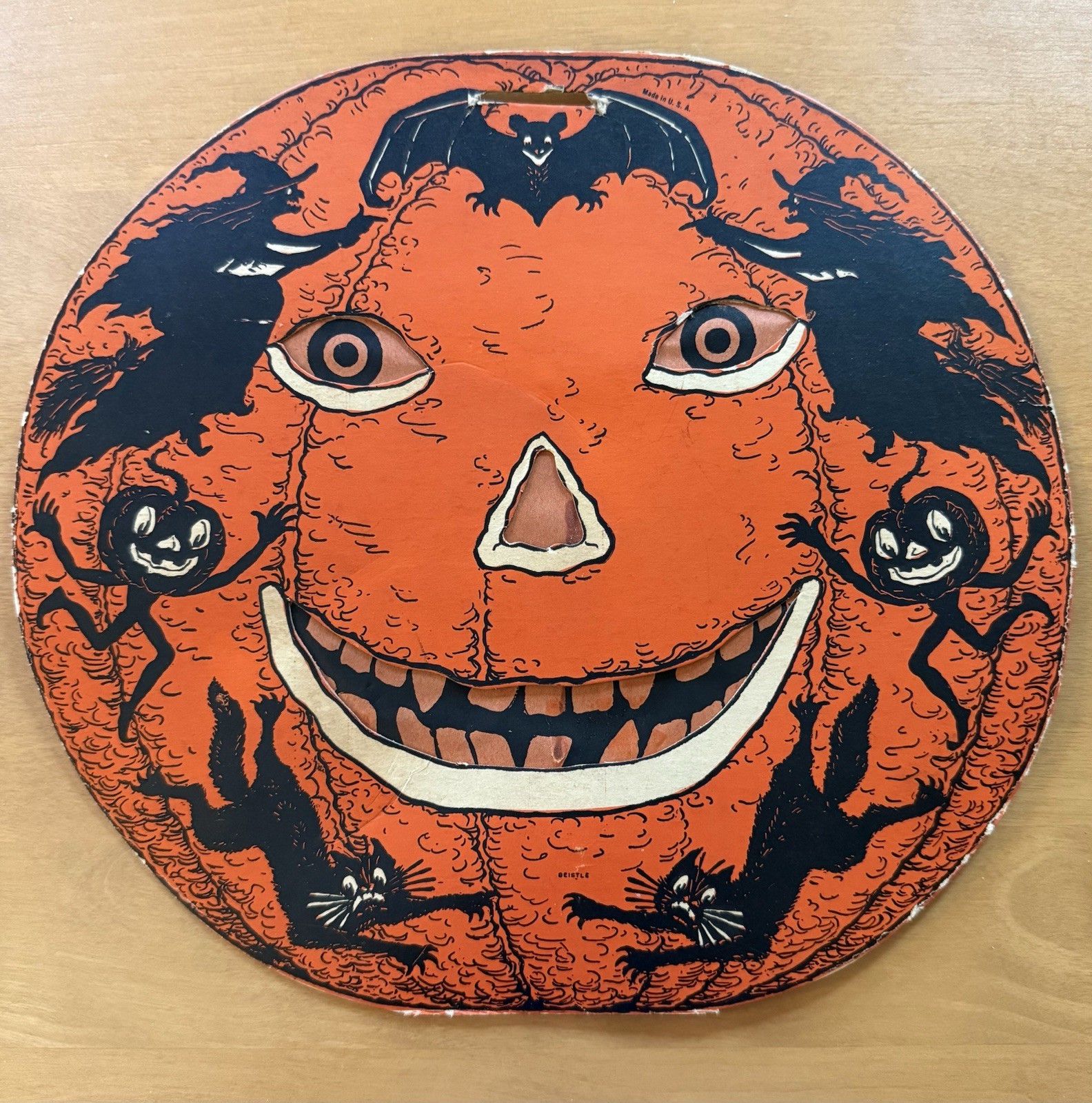 Antique Vintage Halloween JOL Lantern ONE SIDE 1930 - 1931 Beistle. 12”x 11”