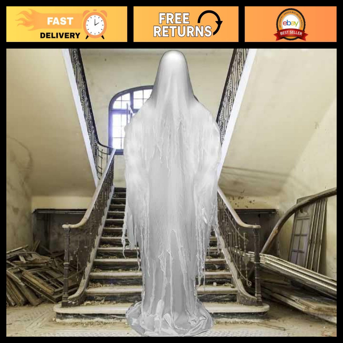 6ft Animated Ghost Prop - Spooky Halloween Decoration, Creepy Motion Sensor Effe