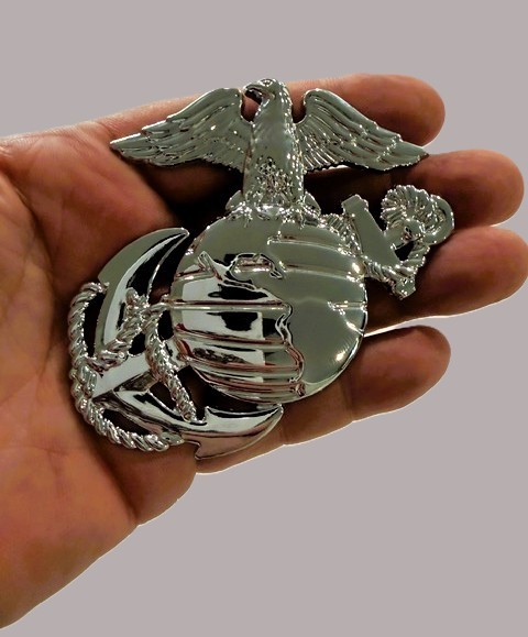 US Marine Corps USMC Metal Car Emblem -Eagle & Globe - Silver -FREE SHIPPING