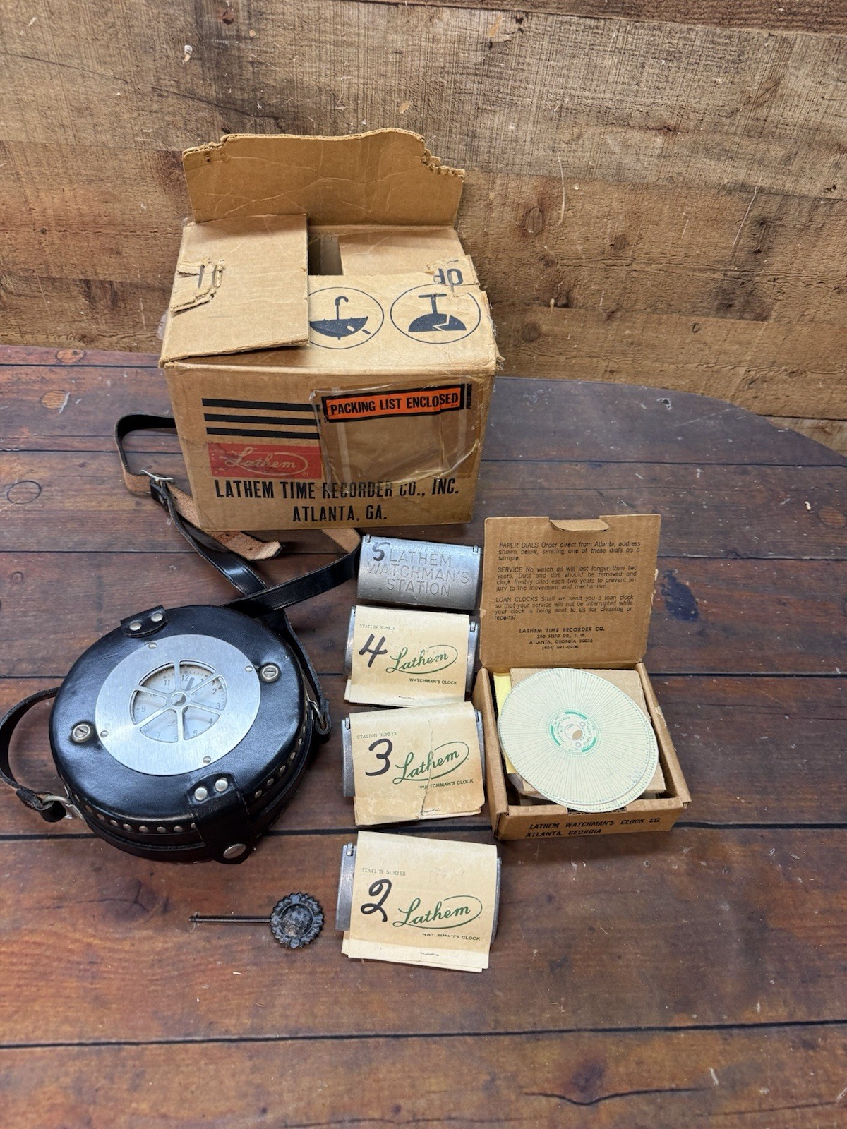 NOS Lathem Watchman\'s Clock Outfit Original Box Stations 2-5 Paper Dials