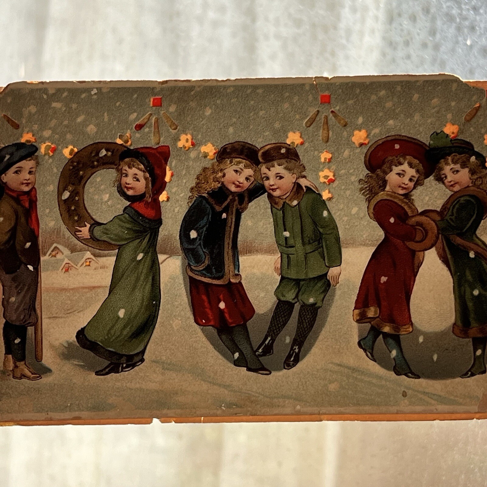 Antique HTL Hold To Light Christmas Postcard 1908 Letter Children