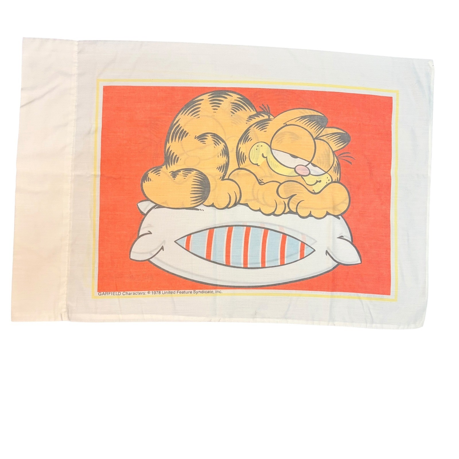 VTG 1978 Garfield Sleeping Pillowcase Retro Jim Davis Cartoon Nostalgic 2 Sided