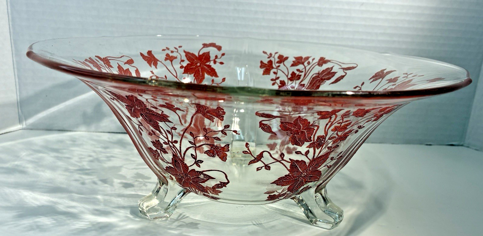 RARE HTF VTG Tiffin-Franciscan Oneida RED Etched Flared Footed Console Bowl 10\
