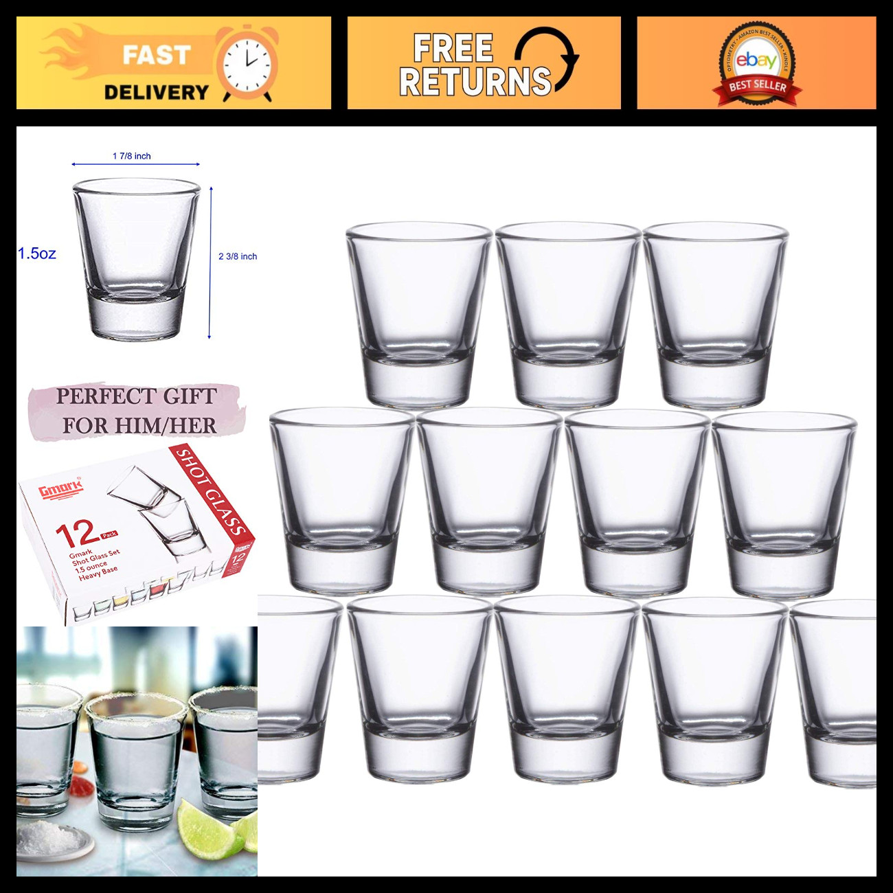 12 Pack Clear Shot Glasses Set - 1.5 oz Heavy Base for Tequila, Whiskey, Vodka & 12 Pack Clear Shot Glasses Set - 1.5 oz Heavy Base for Tequila, Whiskey, Vodka &